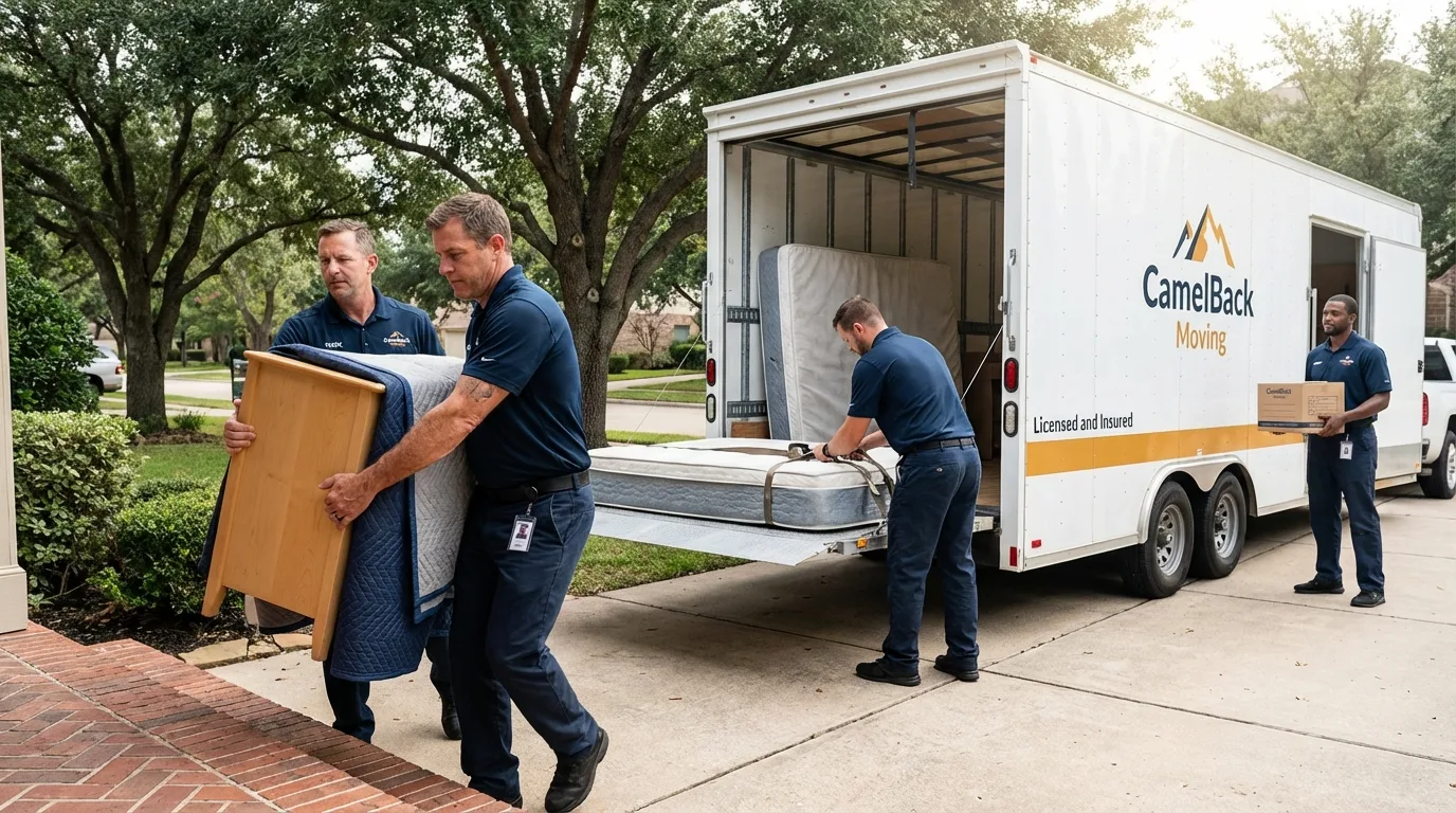 Crew loading residential truck for cross-state move from Delaware, OH