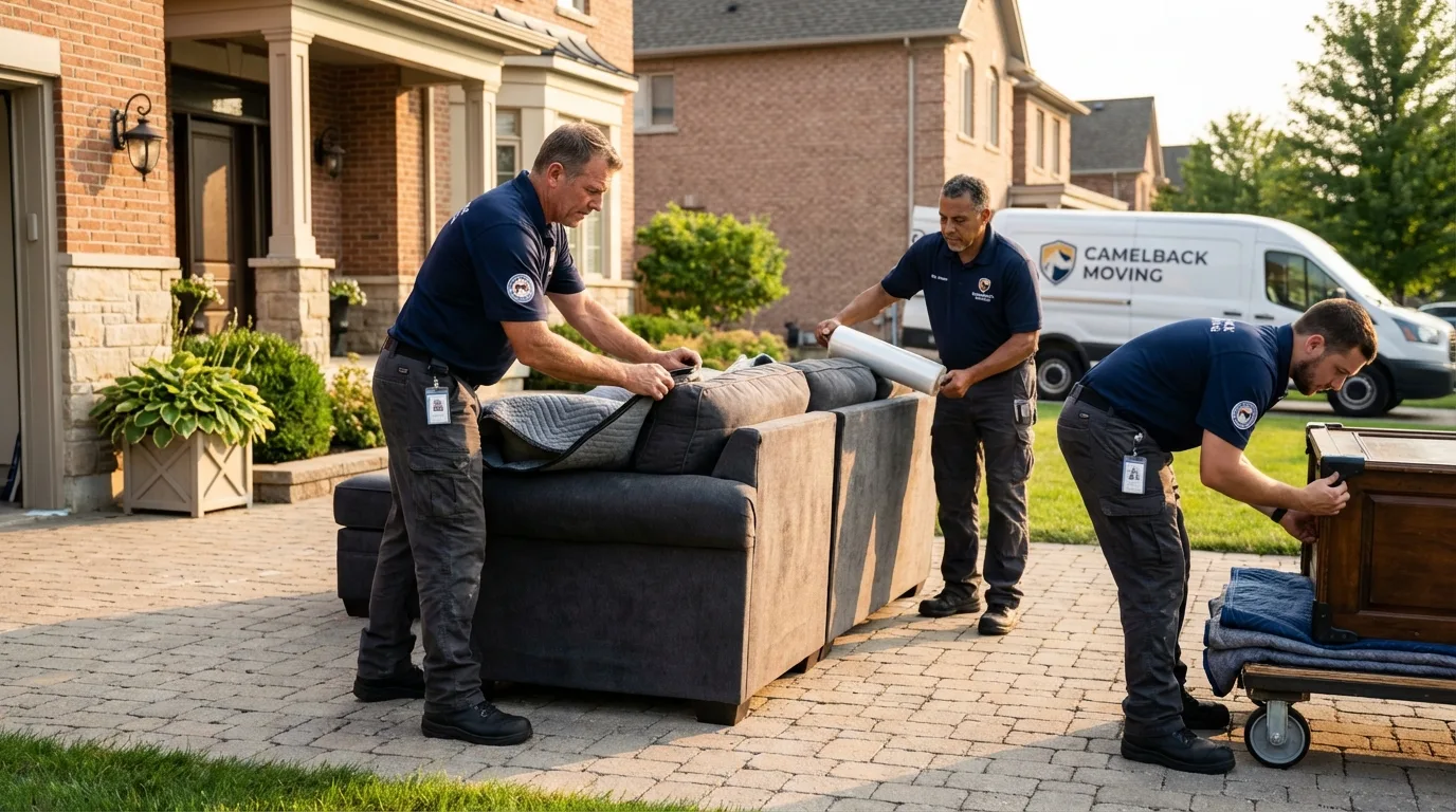 Large estate moving crew wrapping furniture in Delaware, OH
